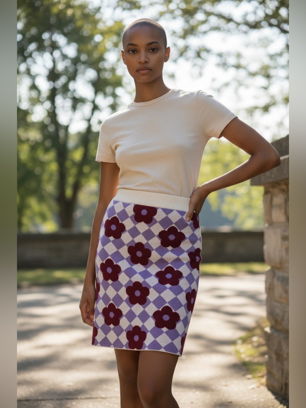 Anthropologie Maeve Floral Floral Argyle Knit Mini Skirt Whimsical Sz M
